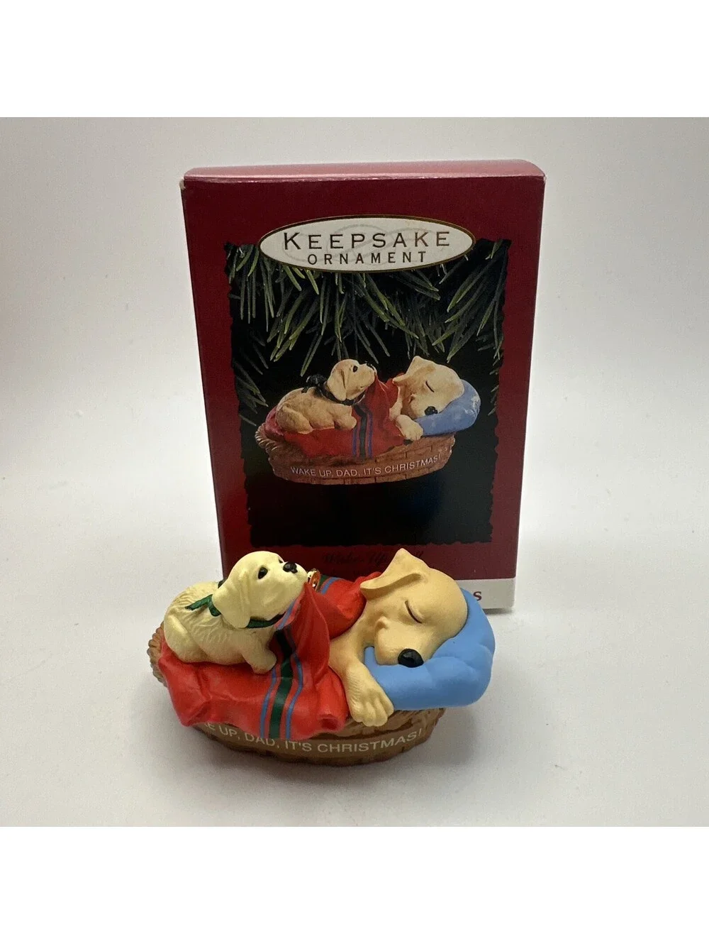 Hallmark Ornament - Wake Up Dad - Dog & Puppy Ornament - Dated 1993
